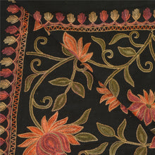 Load image into Gallery viewer, Sanskriti Vintage Long Black Pure Woolen Shawl Handmade Ari Work Scarf Stole
