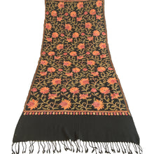 Load image into Gallery viewer, Sanskriti Vintage Long Black Pure Woolen Shawl Handmade Ari Work Scarf Stole
