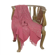 Sanskriti Vintage Long Pink Pure Woolen Shawl Handmade Ari Work Scarf Stole