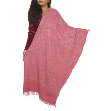Load image into Gallery viewer, Sanskriti Vintage Long Pink Pure Woolen Shawl Handmade Ari Work Scarf Stole
