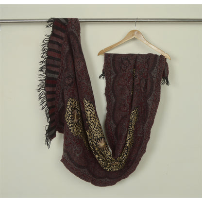 Sanskriti Vintage Long Black Pure Woolen Shawl Handmade Ari Scarf Wrap Stole