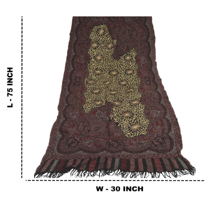 Sanskriti Vintage Long Black Pure Woolen Shawl Handmade Ari Scarf Wrap Stole