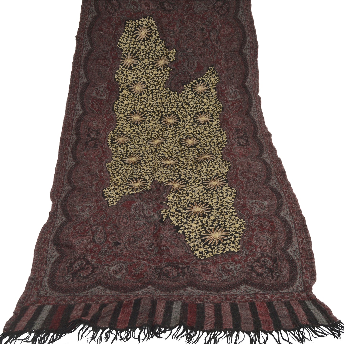 Sanskriti Vintage Long Black Pure Woolen Shawl Handmade Ari Scarf Wrap Stole