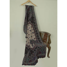 Load image into Gallery viewer, Sanskriti Vintage Long Black/Ivory Pure Woolen Shawl Handmade Scarf  Wrap Stole
