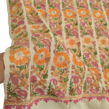 Load image into Gallery viewer, Sanskriti Vintage Long Ivory Pure Woolen Shawl Handmade Ari Work Scarf Stole
