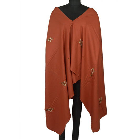 Sanskriti Vintage Long Orange Pure Woolen Shawl Embroidered Scarf Throw Stole