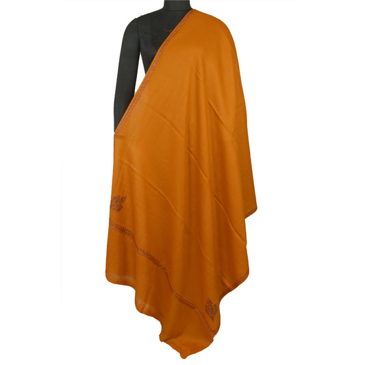 Sanskriti Vintage Long Saffron Pure Woolen Shawl Handmade Suzani Scarf Stole