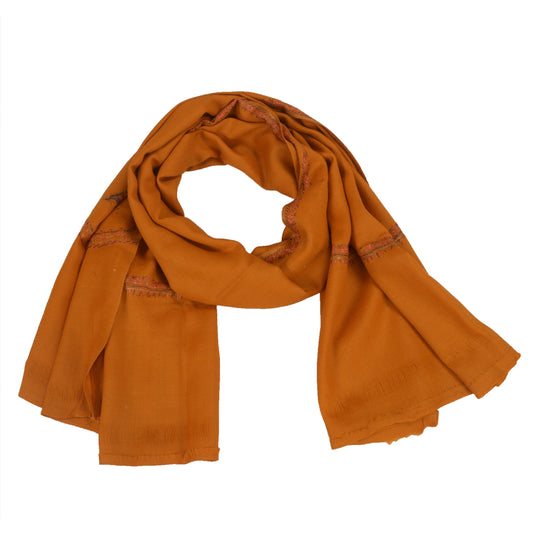 Sanskriti Vintage Long Saffron Pure Woolen Shawl Handmade Suzani Scarf Stole