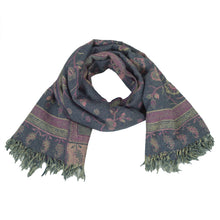 Load image into Gallery viewer, Sanskriti Vintage Long Blue/Pink Pure Woolen Woven Reversible Shawl Scarf Stole
