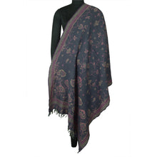 Load image into Gallery viewer, Sanskriti Vintage Long Blue/Pink Pure Woolen Woven Reversible Shawl Scarf Stole
