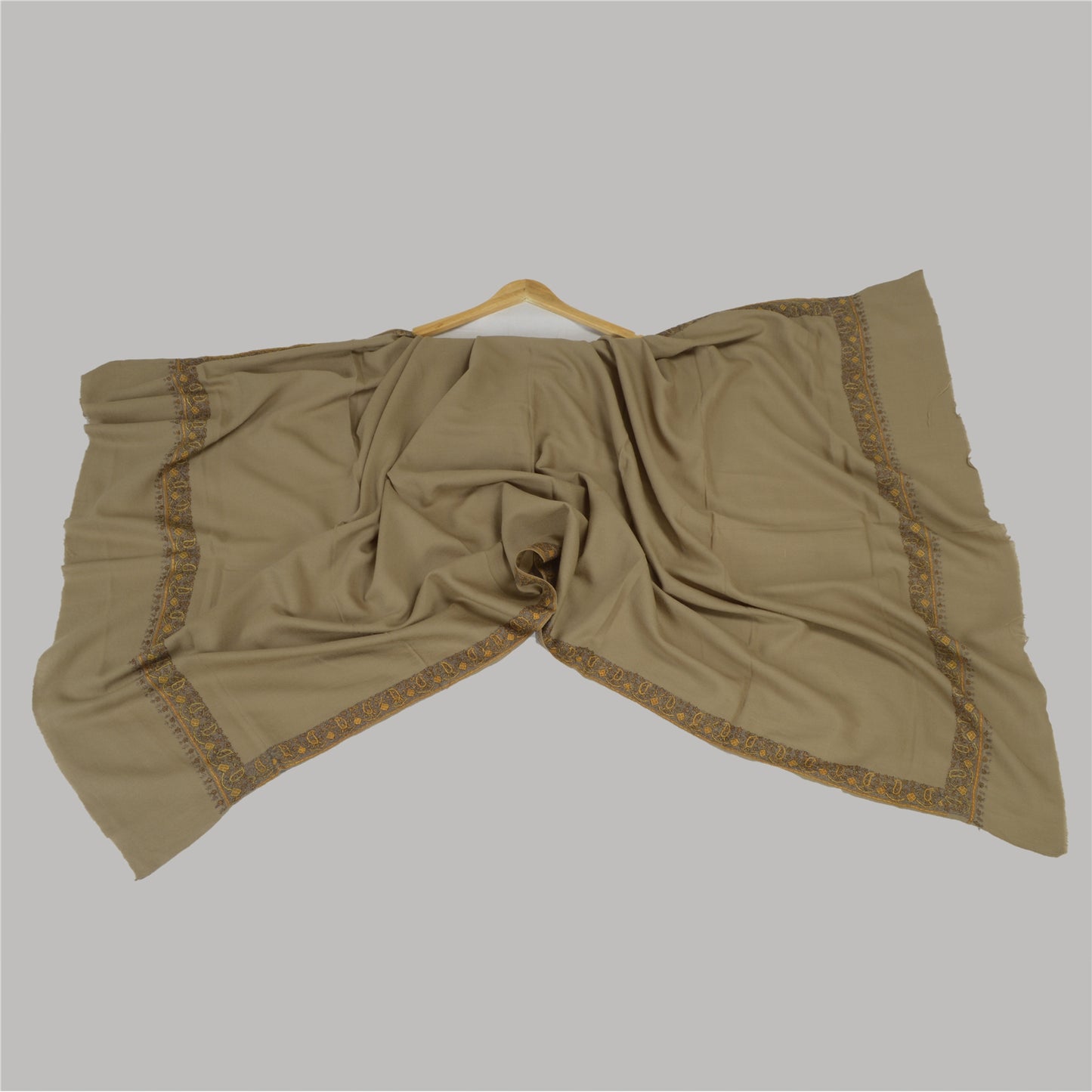 Sanskriti Vintage Long Brown Pure Woolen Shawl Handmade Suzani Soft Scarf Stole