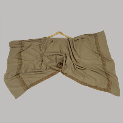 Sanskriti Vintage Long Brown Pure Woolen Shawl Handmade Suzani Soft Scarf Stole
