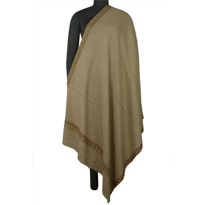 Sanskriti Vintage Long Brown Pure Woolen Shawl Handmade Suzani Soft Scarf Stole