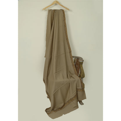 Sanskriti Vintage Long Brown Pure Woolen Shawl Handmade Suzani Soft Scarf Stole