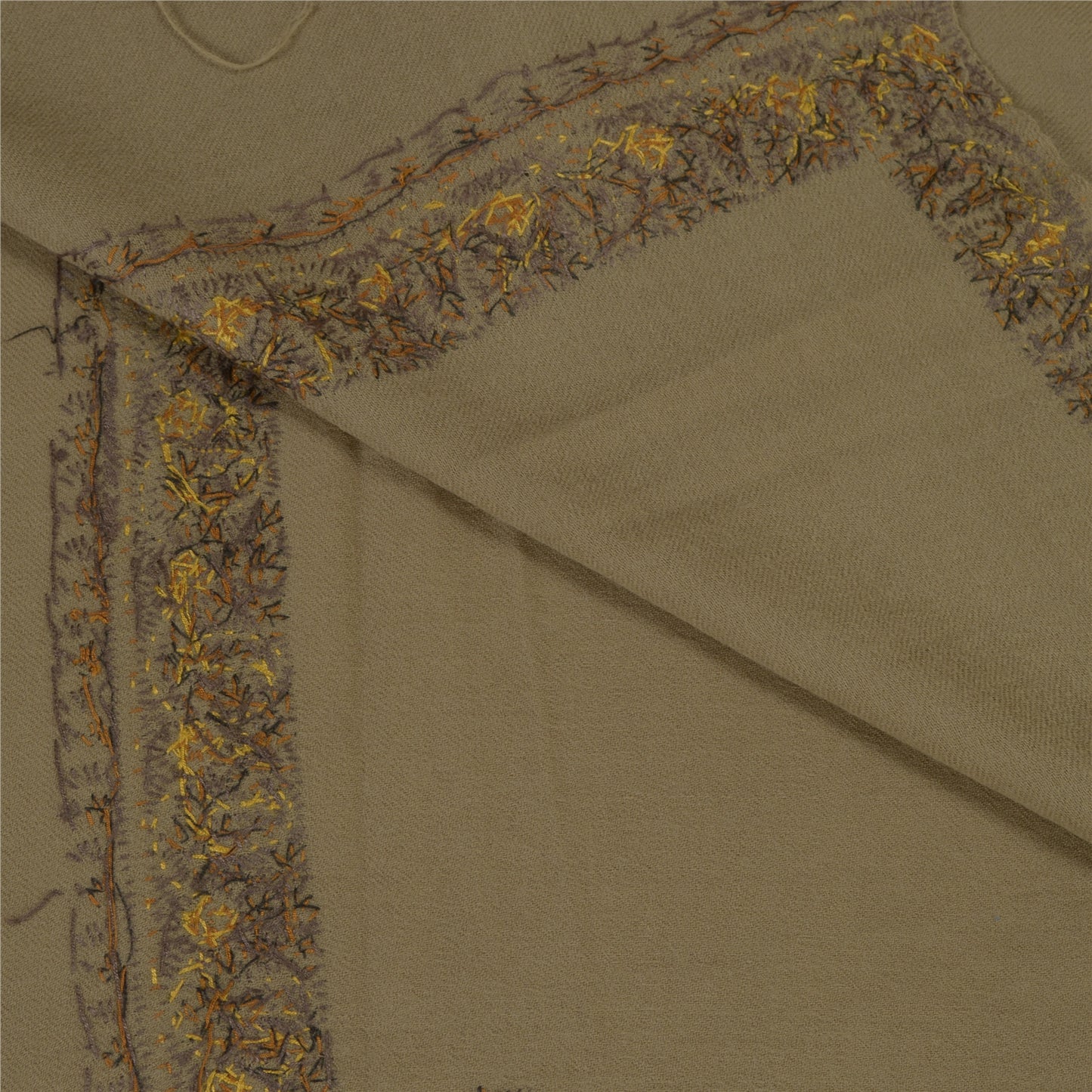 Sanskriti Vintage Long Brown Pure Woolen Shawl Handmade Suzani Soft Scarf Stole