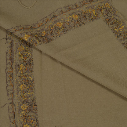 Sanskriti Vintage Long Brown Pure Woolen Shawl Handmade Suzani Soft Scarf Stole
