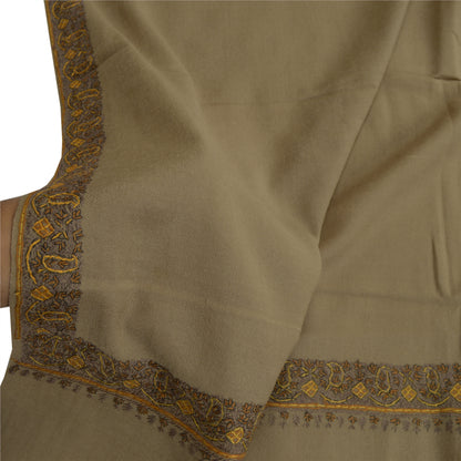 Sanskriti Vintage Long Brown Pure Woolen Shawl Handmade Suzani Soft Scarf Stole