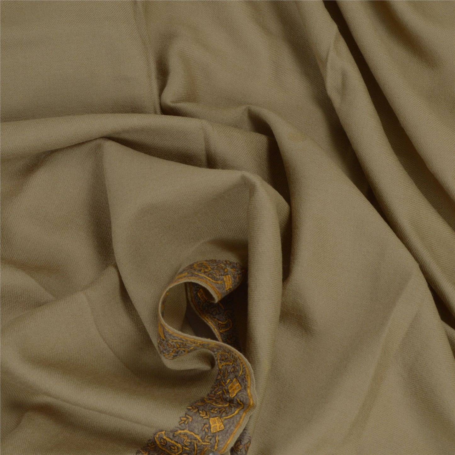 Sanskriti Vintage Long Brown Pure Woolen Shawl Handmade Suzani Soft Scarf Stole