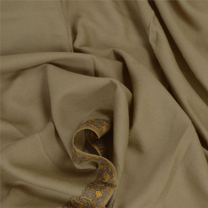 Sanskriti Vintage Long Brown Pure Woolen Shawl Handmade Suzani Soft Scarf Stole