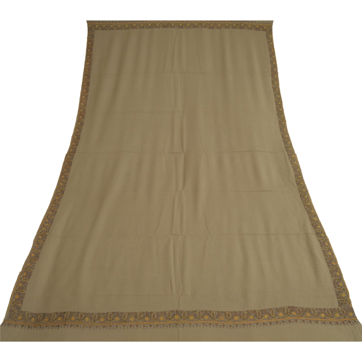 Sanskriti Vintage Long Brown Pure Woolen Shawl Handmade Suzani Soft Scarf Stole