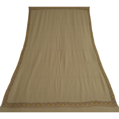 Sanskriti Vintage Long Brown Pure Woolen Shawl Handmade Suzani Soft Scarf Stole