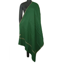 Load image into Gallery viewer, Sanskriti Vintage Long Green Pure Woolen Shawl Handmade Suzani Soft Scarf Stole
