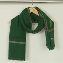 Load image into Gallery viewer, Sanskriti Vintage Long Green Pure Woolen Shawl Handmade Suzani Soft Scarf Stole

