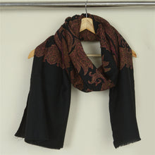 Load image into Gallery viewer, Sanskriti Vintage Long Black Pure Woolen Shawl Woven Scarf  Wrap Throw Stole
