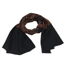 Load image into Gallery viewer, Sanskriti Vintage Long Black Pure Woolen Shawl Woven Scarf  Wrap Throw Stole
