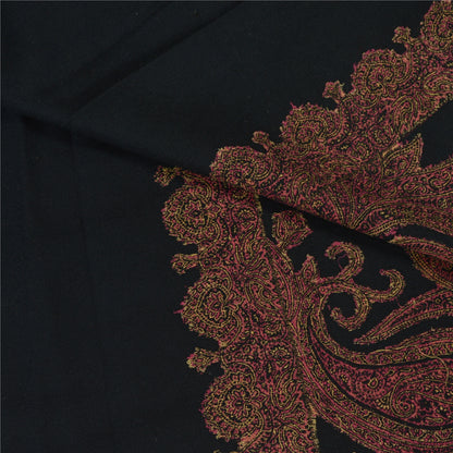 Sanskriti Vintage Long Black Pure Woolen Shawl Woven Scarf Wrap Throw Stole