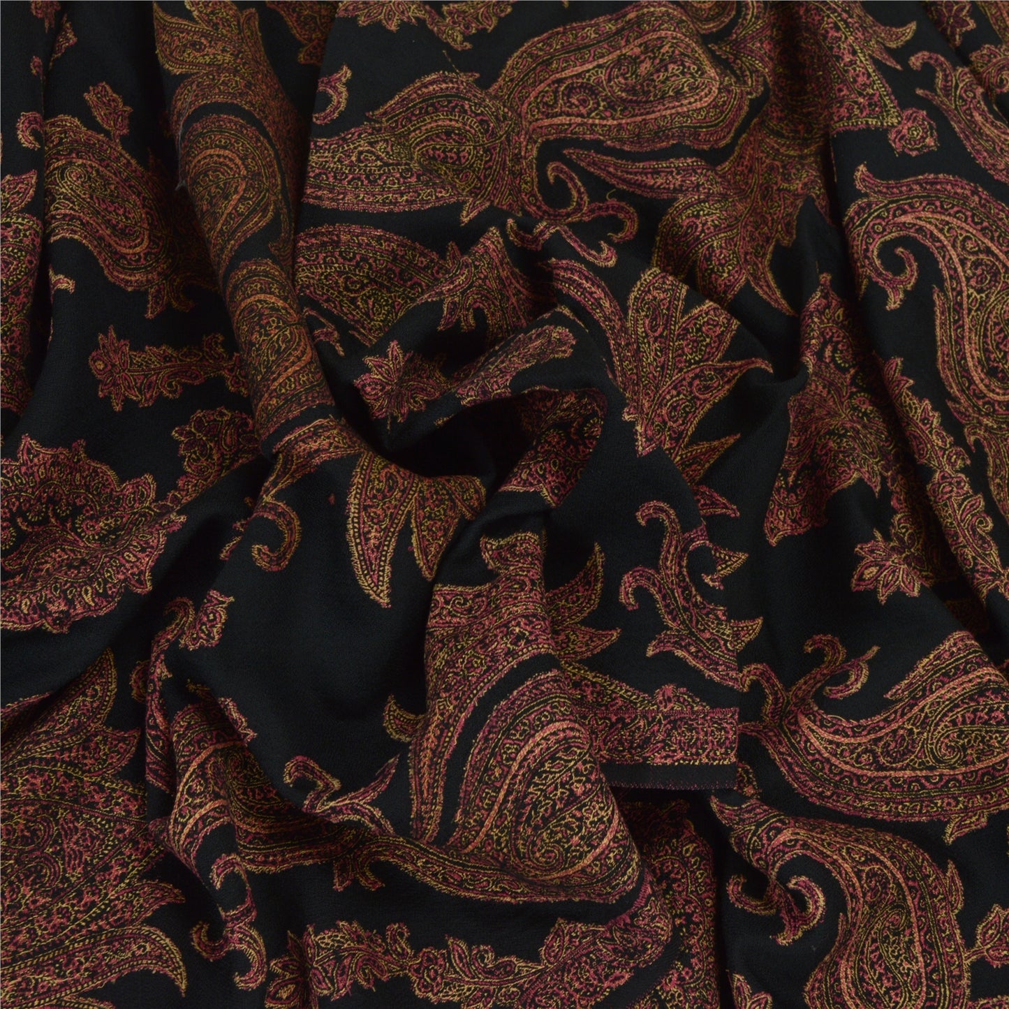 Sanskriti Vintage Long Black Pure Woolen Shawl Woven Scarf Wrap Throw Stole