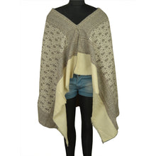 Load image into Gallery viewer, Sanskriti Vintage Long Ivory Pure Woolen Shawl Woven Scarf  Wrap Throw Stole
