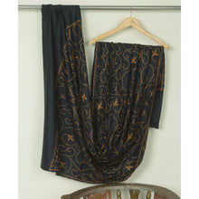 Load image into Gallery viewer, Sanskriti Vintage Long Black Pure Woolen Shawl Handmade Suzani Soft Scarf Stole
