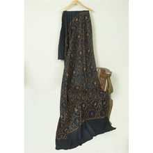 Load image into Gallery viewer, Sanskriti Vintage Long Black Pure Woolen Shawl Handmade Suzani Soft Scarf Stole
