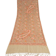 Load image into Gallery viewer, Sanskriti Vintage Long Ivory Pure Woolen Shawl Handmade Ari Work Scarf Stole
