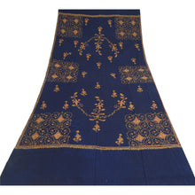 Load image into Gallery viewer, Sanskriti Vintage Long Stole Blue Pure Woolen Shawl Handmade Suzani Soft Scarf
