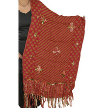 Load image into Gallery viewer, SANSKRITI NEW DARK RED HAND EMBROIDERED SHAWL SCARF BOIL WOOL STOLE WARM

