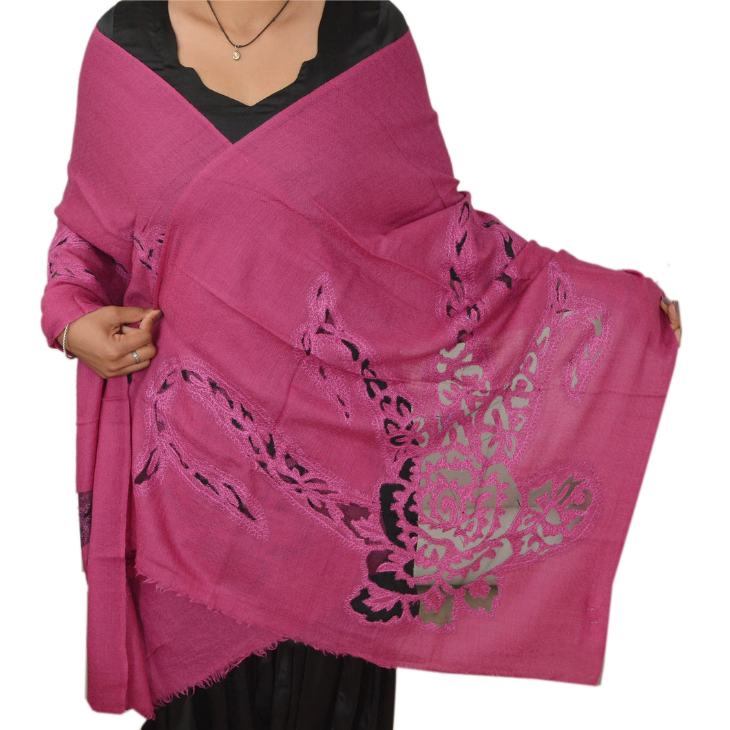 Sanskriti New Indian Shawl Scarf Patch Work Woolen Pink Stole Warm
