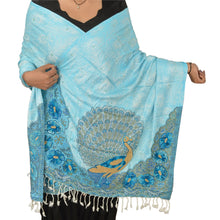 Load image into Gallery viewer, Indian Woven Viscose Blue Shawl Scarf Stole Warm Peacock
