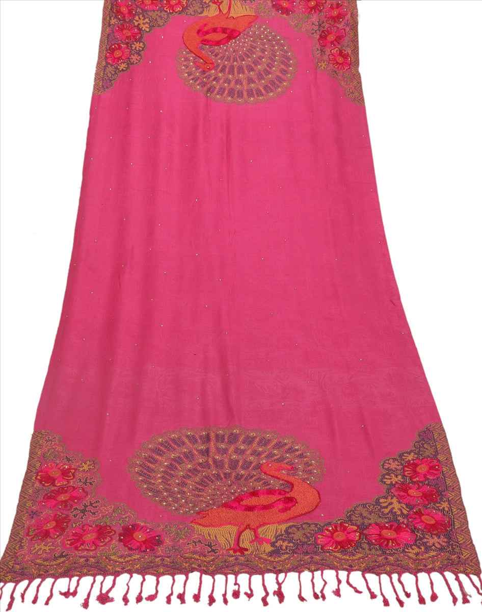 Sanskriti New Indian Woven Viscose Shawl Scarf Stole Warm Pink Peacock