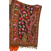 Load image into Gallery viewer, Sanskriti New Hand Embroidered Woven Aari Work Brown Shawl Scarf Viscose Stole
