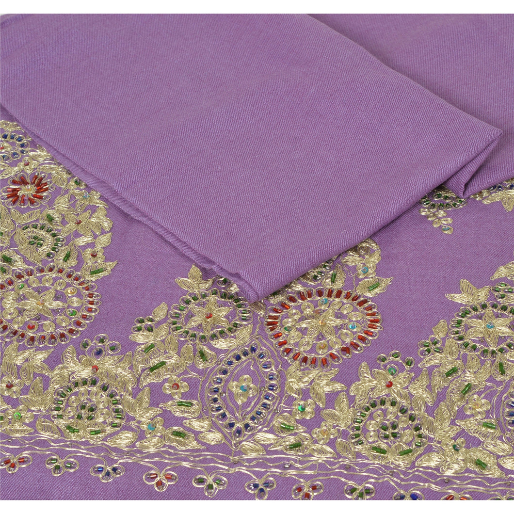 Sanskriti New Indian Hand Beaded Woolen Shawl Scarf Warm Purple Stole