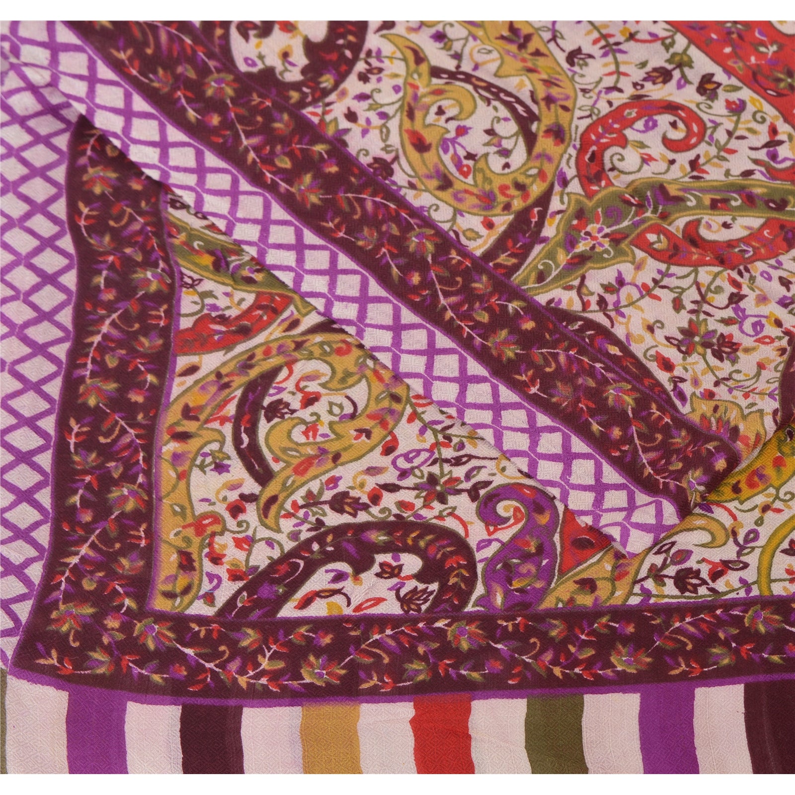 Sanskriti Vintage Indian Kani Printed Viscose Shawl Scarf Stole Warm Multicolor