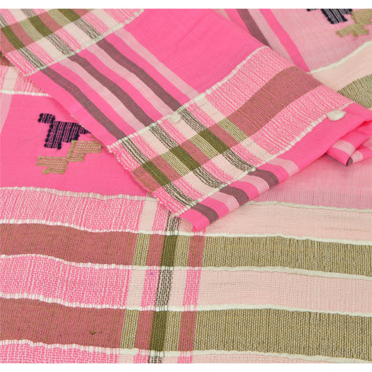 Sanskriti Vintage Woven Viscose Shawl Scarf Pink Stole Warm Fringes