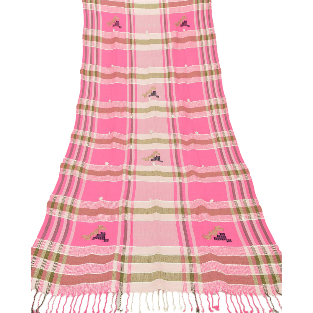 Sanskriti Vintage Woven Viscose Shawl Scarf Pink Stole Warm Fringes