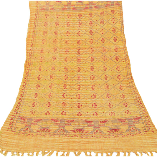 Sanskriti Vintage Painted Cotton Shawl Scarf Cream Stole Warm Fringes