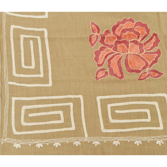 Sanskriti Vintage Ari Zama New Hand Embroidered Kashmiri Shawl Scarf Viscose Stole Brown