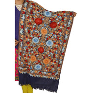 Sanskriti New Embroidered Kashmiri Shawl Scarf Woolen Stole Warm Floral Blue