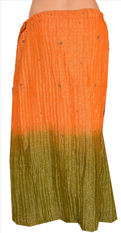 Sanskriti Vintage Indian Bollywood Women Long Skirt Hand Beaded Woven Green L Size Lehenga