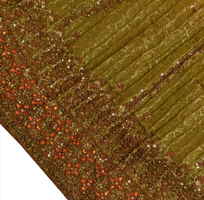 Sanskriti Vintage Indian Bollywood Women Long Skirt Hand Beaded Woven Green L Size Lehenga